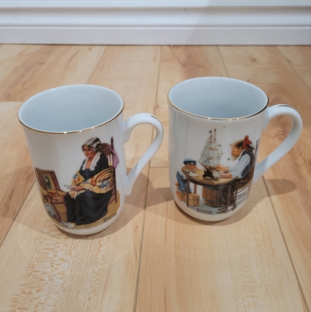 2 Vintage (1982) Norman Rockwell mugs, "Memories" and "For a good boy"